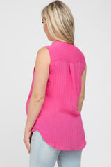 Fuchsia Sleeveless Split V-Neck Maternity Top