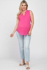 Fuchsia Sleeveless Split V-Neck Maternity Top