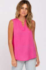 Fuchsia Sleeveless Split V-Neck Maternity Top