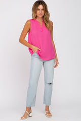 Fuchsia Sleeveless Split V-Neck Top