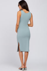 Mint Ribbed Sleeveless Gathered Maternity Dress