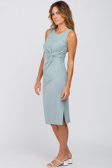 Mint Ribbed Sleeveless Gathered Dress