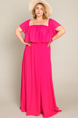 Fuchsia Chiffon Off Shoulder Plus Gown