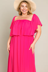 Fuchsia Chiffon Off Shoulder Plus Gown