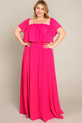 Fuchsia Chiffon Off Shoulder Plus Gown