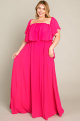 Fuchsia Chiffon Off Shoulder Plus Gown