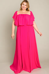 Fuchsia Chiffon Off Shoulder Plus Gown