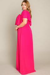 Fuchsia Chiffon Off Shoulder Plus Gown