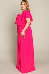 Fuchsia Chiffon Off Shoulder Plus Gown