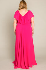 Fuchsia Chiffon Off Shoulder Plus Gown