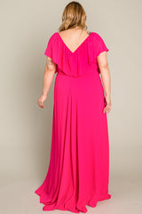 Fuchsia Chiffon Off Shoulder Plus Gown