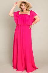 Fuchsia Chiffon Off Shoulder Plus Gown