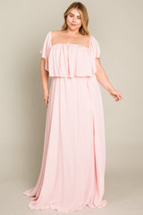 Light Pink Chiffon Off Shoulder Plus Gown