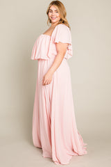 Light Pink Chiffon Off Shoulder Plus Gown