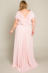 Light Pink Chiffon Off Shoulder Plus Gown