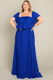 Royal Blue  Chiffon Off Shoulder Plus Gown