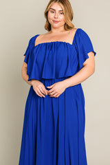 Royal Blue  Chiffon Off Shoulder Plus Gown