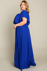 Royal Blue  Chiffon Off Shoulder Plus Gown