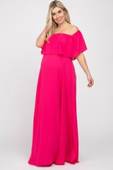 Fuchsia Chiffon Off Shoulder Maternity Gown