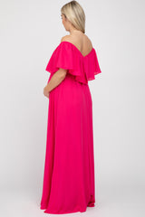 Fuchsia Chiffon Off Shoulder Maternity Gown