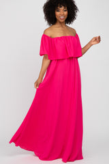 Fuchsia Chiffon Off Shoulder Maternity Gown