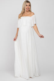 Ivory Chiffon Off Shoulder Maternity Gown