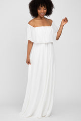 Ivory Chiffon Off Shoulder Maternity Gown