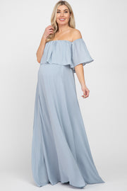 Light Blue Chiffon Off Shoulder Maternity Gown