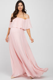 Light Pink Chiffon Off Shoulder Maternity Gown