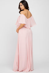 Light Pink Chiffon Off Shoulder Maternity Gown