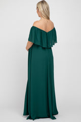 Forest Green Chiffon Off Shoulder Maternity Gown