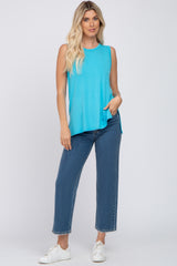 Aqua Sleeveless Side Slit Top