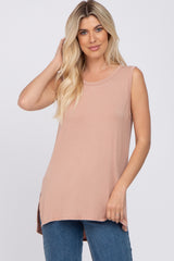 Mocha Sleeveless Side Slit Maternity Top