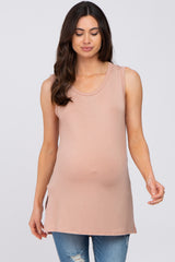 Mocha Sleeveless Side Slit Maternity Top