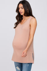 Mocha Sleeveless Side Slit Maternity Top