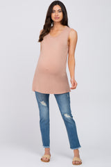 Mocha Sleeveless Side Slit Maternity Top