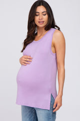 Lavender Sleeveless Side Slit Maternity Top