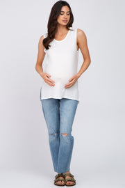 Ivory Sleeveless Side Slit Maternity Top