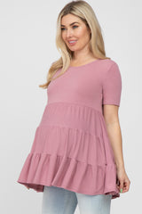 Mauve Tiered Maternity Short Sleeve Top