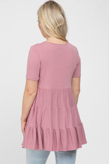 Mauve Tiered Maternity Short Sleeve Top