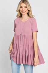 Mauve Tiered Maternity Short Sleeve Top