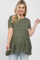 Olive Tiered Maternity Short Sleeve Top