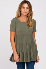 Olive Tiered Maternity Short Sleeve Top