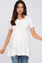 Ivory Tiered Maternity Short Sleeve Top