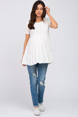 Ivory Tiered Maternity Short Sleeve Top