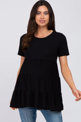 Black Tiered Maternity Short Sleeve Top