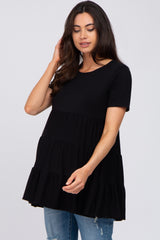 Black Tiered Maternity Short Sleeve Top