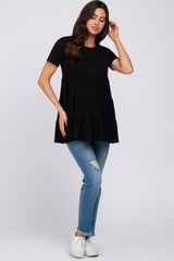 Black Tiered Maternity Short Sleeve Top