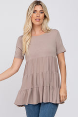 Taupe Tiered Short Sleeve Top