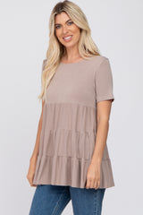 Taupe Tiered Short Sleeve Top